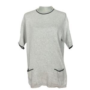 Joan Vass Short Sleeve Grey and Black Trim Sweater Size 12